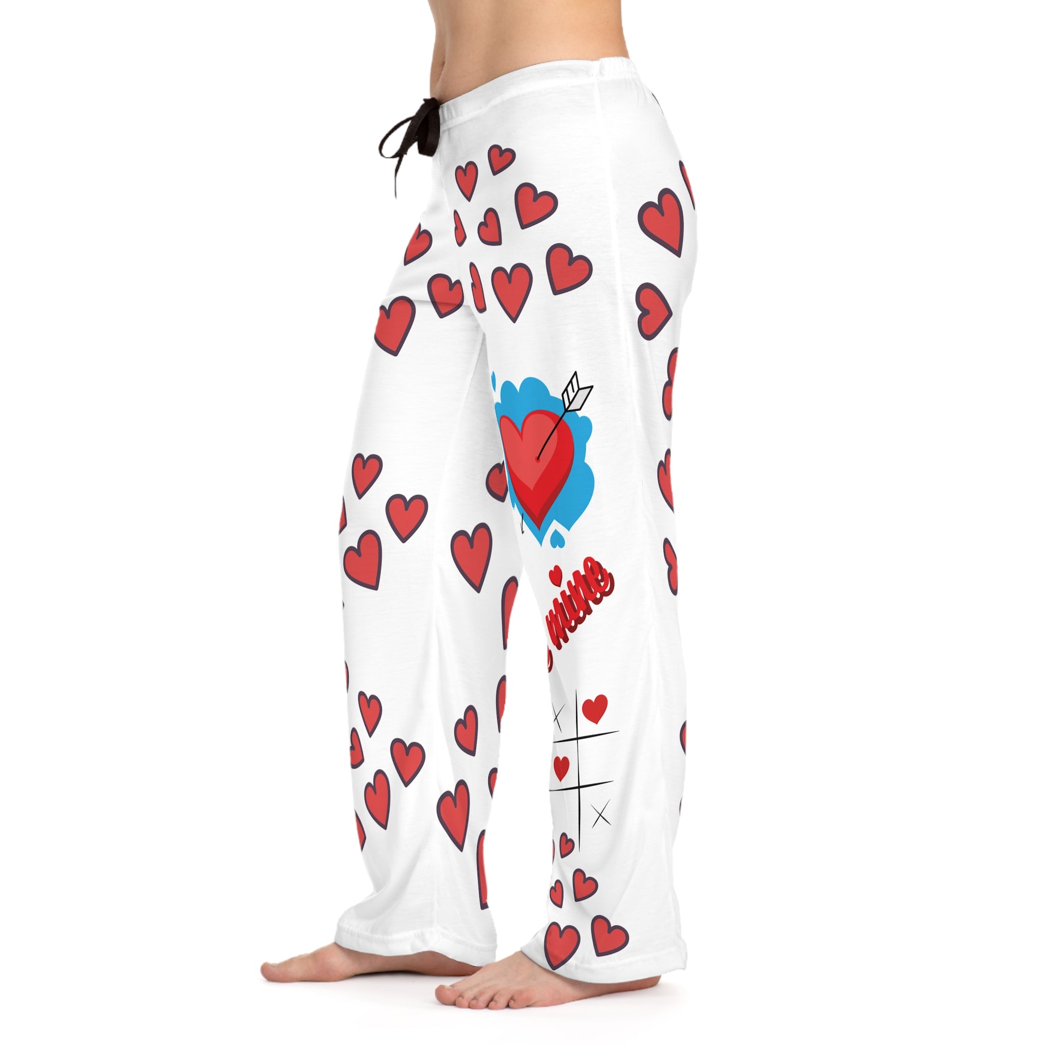 Valentine Heart Tic-Tac-Toe Women's Pajama Pants — 'Be Mine' All-Over Print