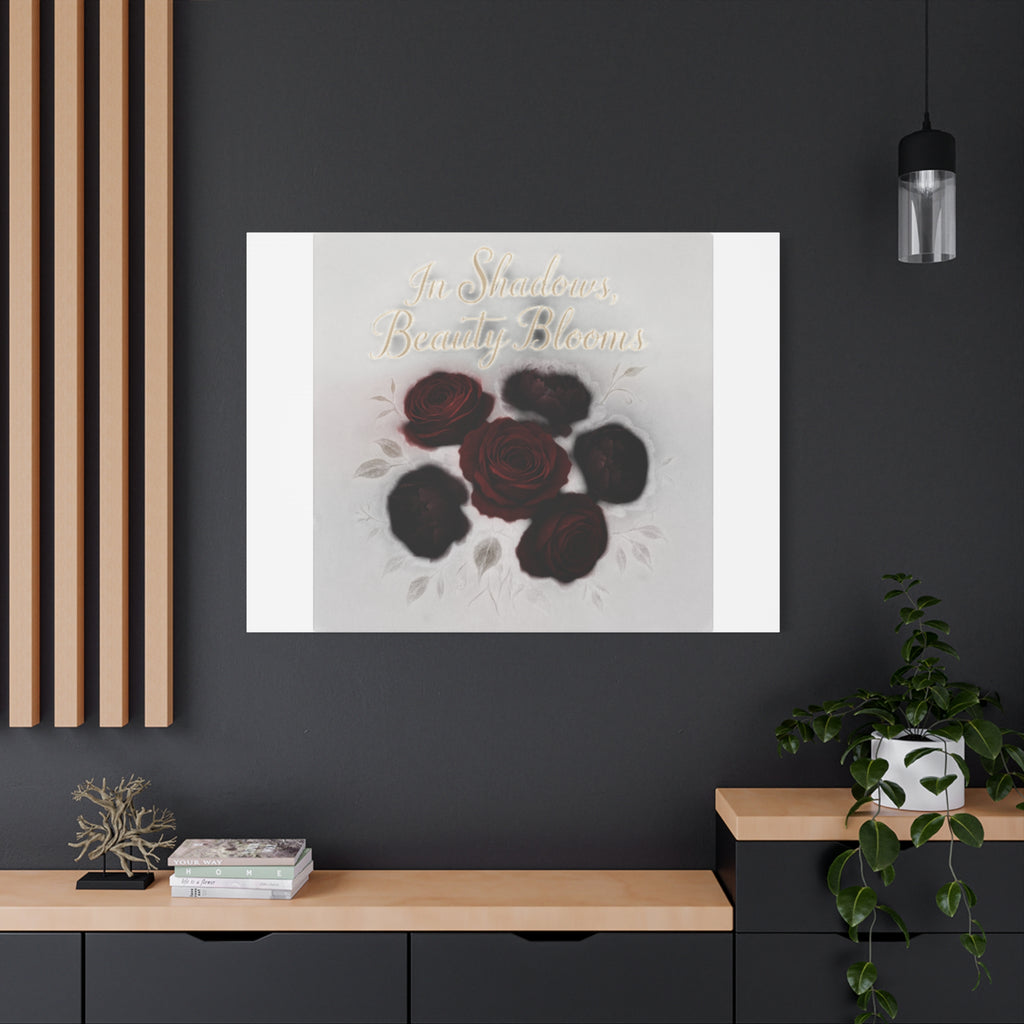 Canvas Wall Art - "In Shadows, Beauty Blooms" Dark Red Roses Stretched 1.25"