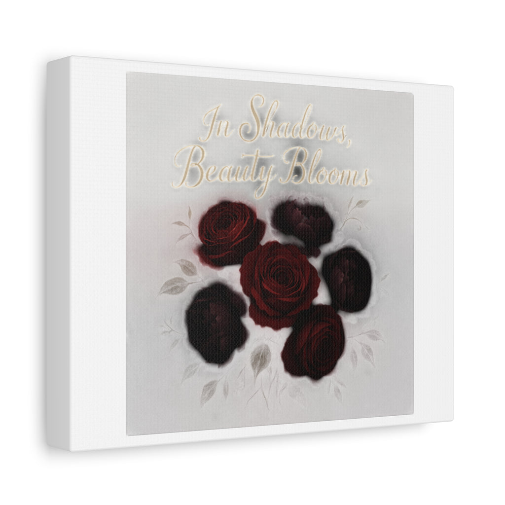 Canvas Wall Art - "In Shadows, Beauty Blooms" Dark Red Roses Stretched 1.25"