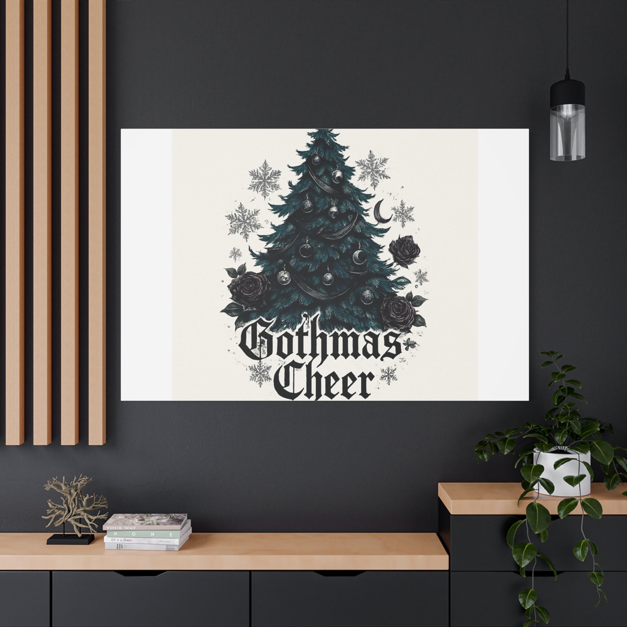 Gothmas Cheer Canvas Art — Gothic Christmas Tree Wall Decor