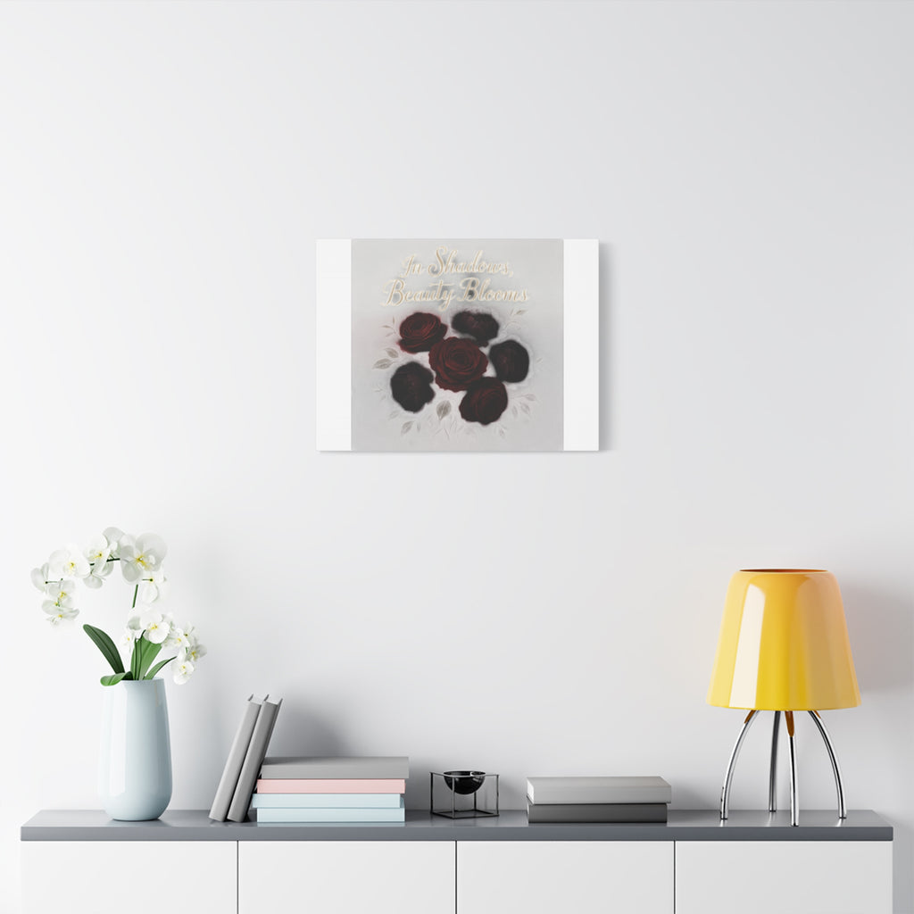 Canvas Wall Art - "In Shadows, Beauty Blooms" Dark Red Roses Stretched 1.25"