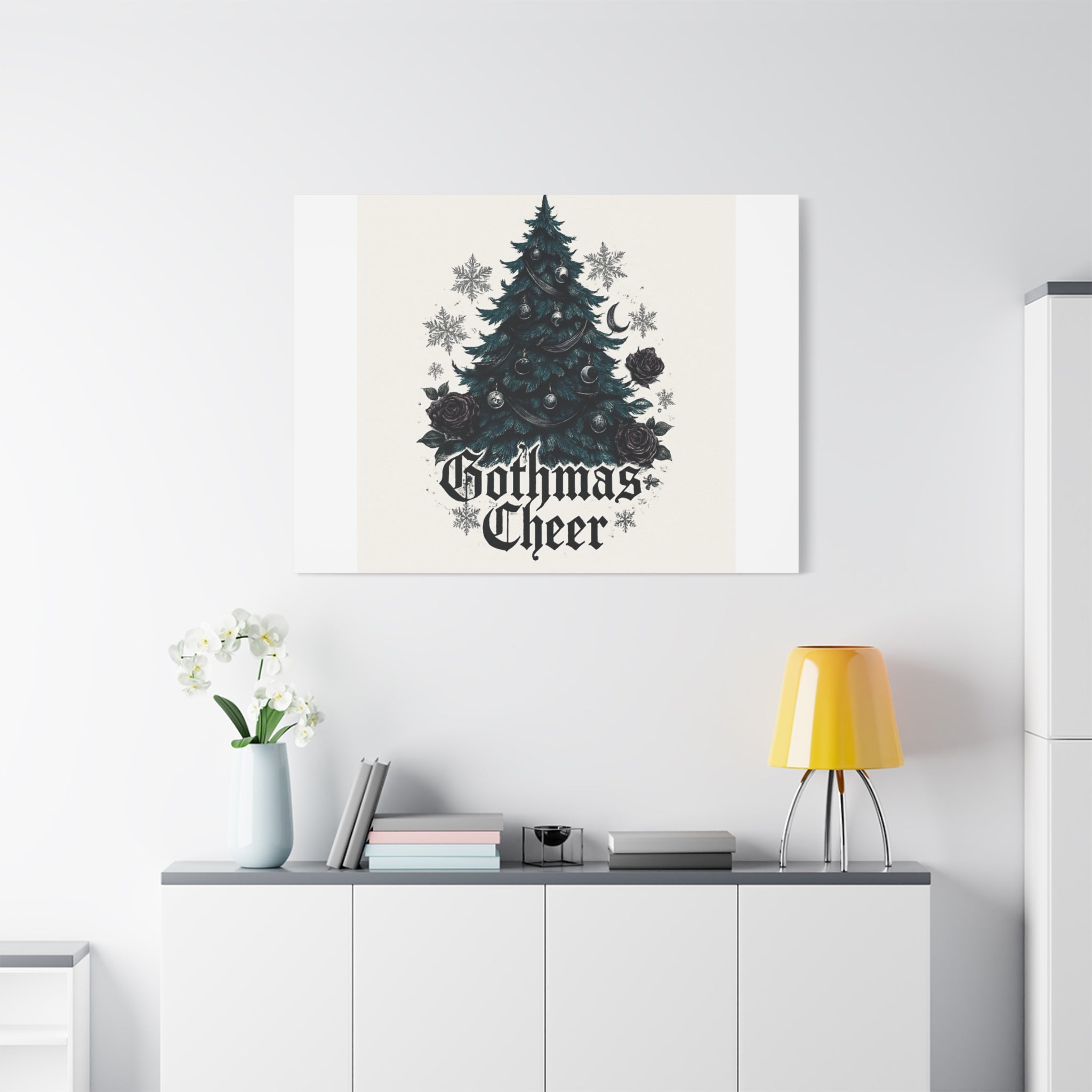 Gothmas Cheer Canvas Art — Gothic Christmas Tree Wall Decor