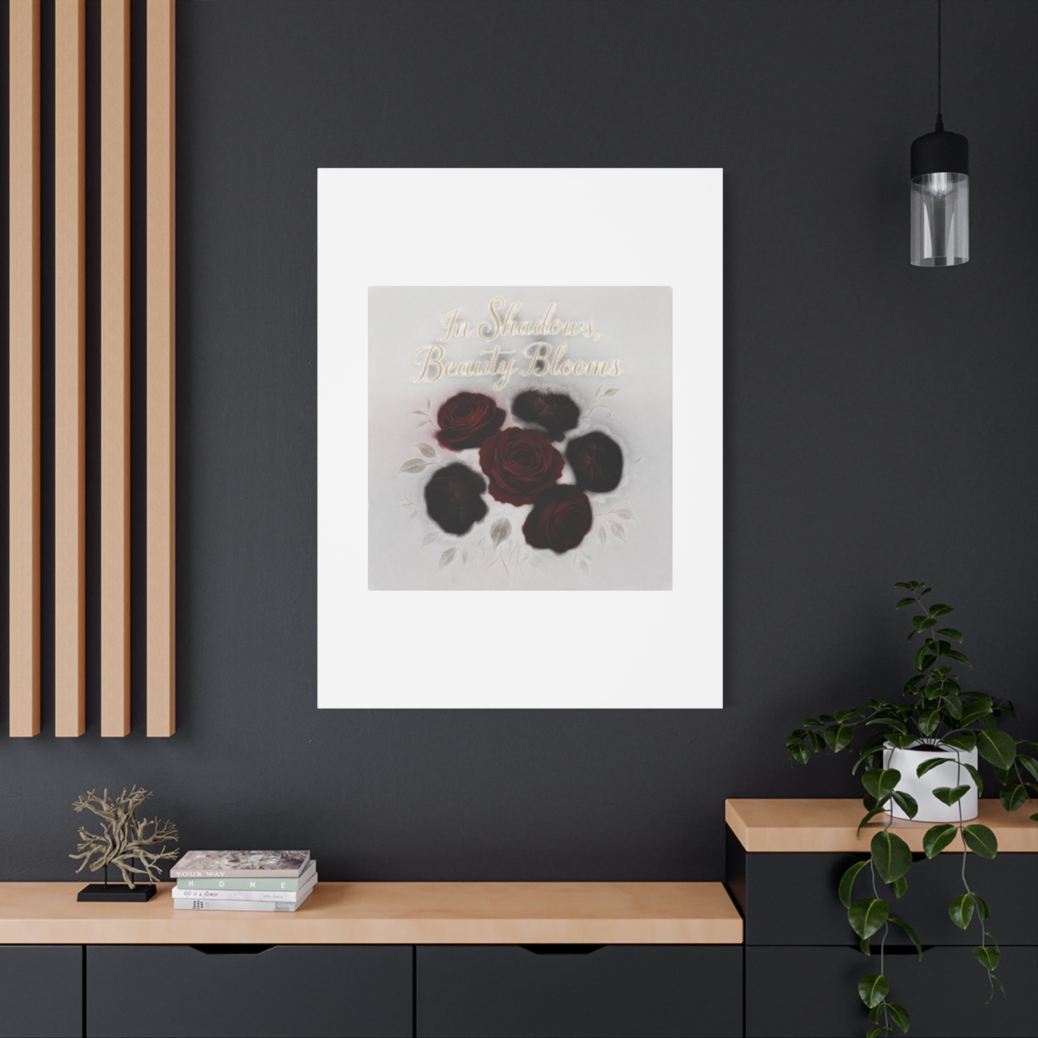 Canvas Wall Art - "In Shadows, Beauty Blooms" Dark Red Roses Stretched 1.25"