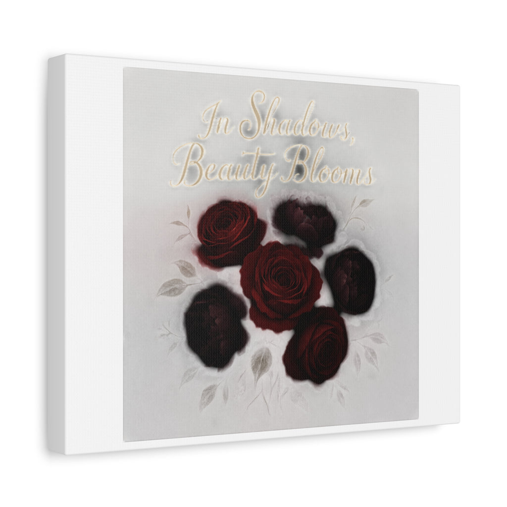 Canvas Wall Art - "In Shadows, Beauty Blooms" Dark Red Roses Stretched 1.25"