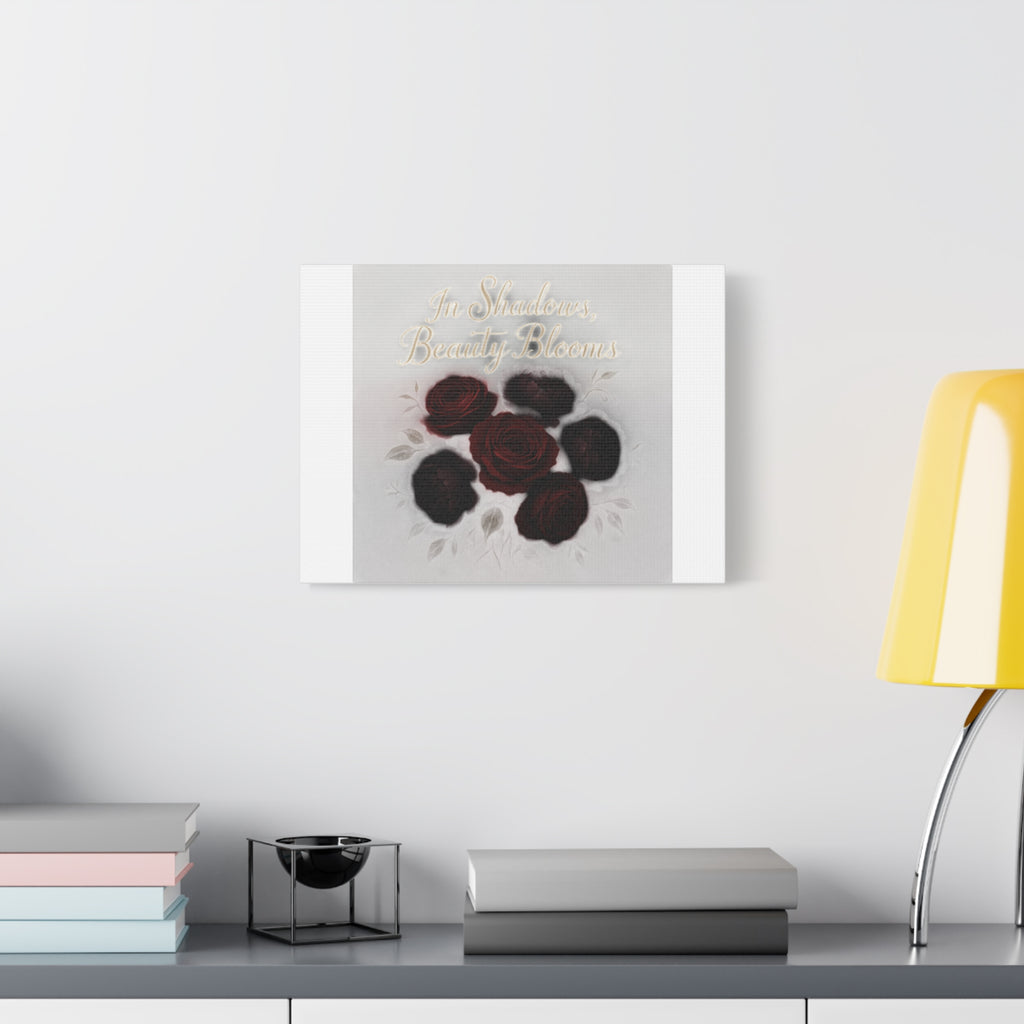 Canvas Wall Art - "In Shadows, Beauty Blooms" Dark Red Roses Stretched 1.25"