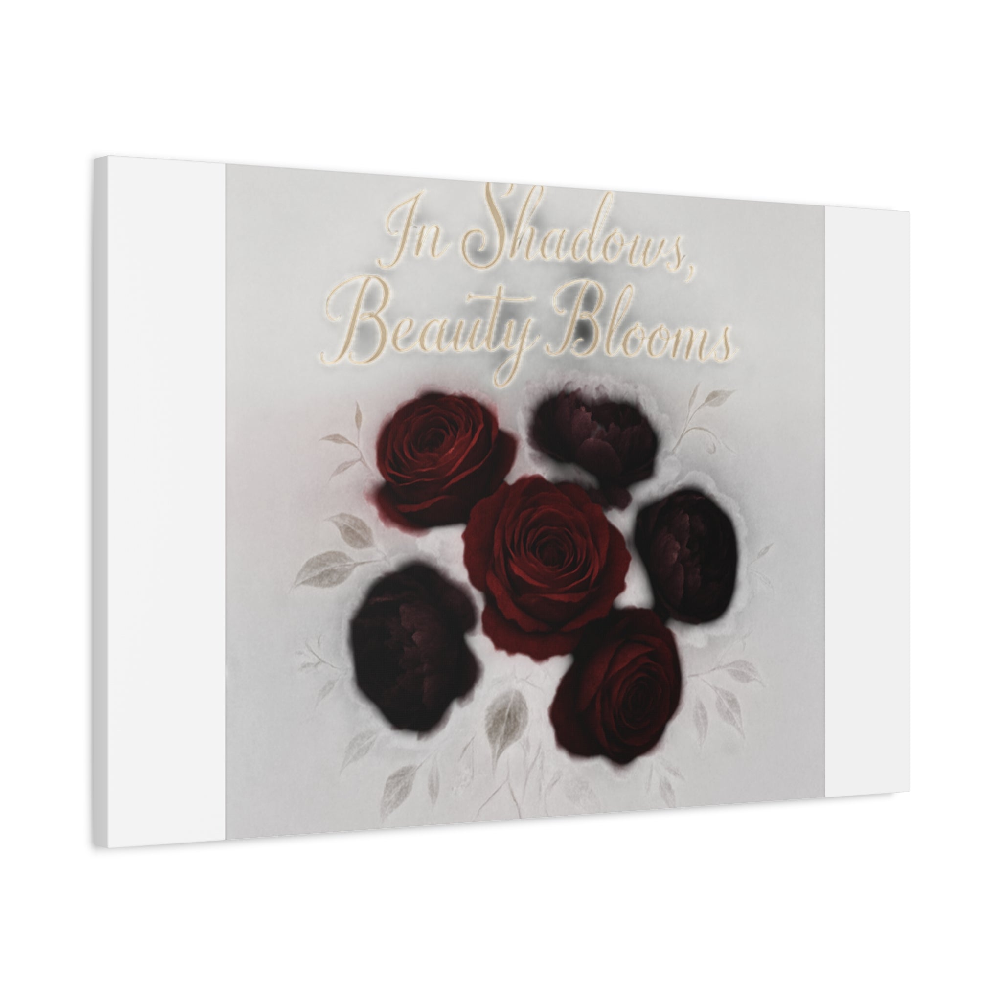 Canvas Wall Art - "In Shadows, Beauty Blooms" Dark Red Roses Stretched 1.25"