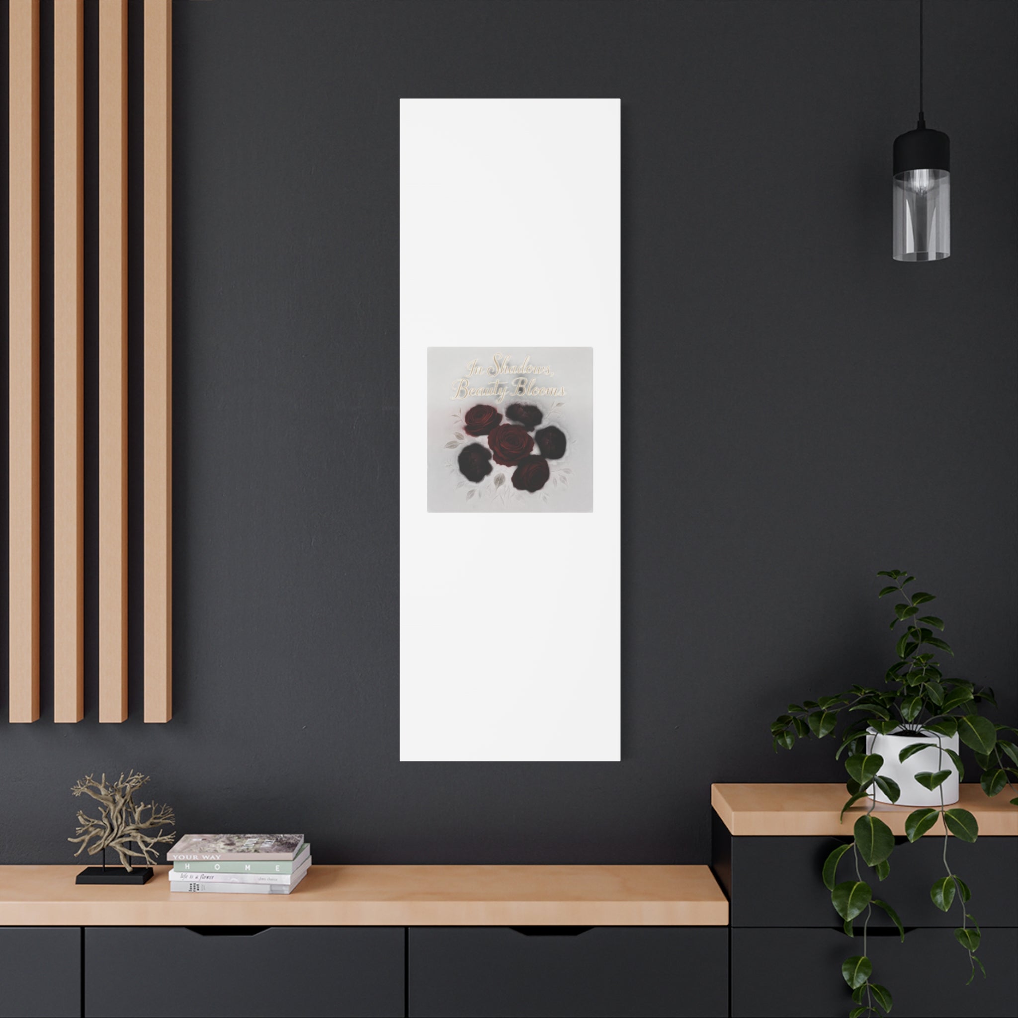 Canvas Wall Art - "In Shadows, Beauty Blooms" Dark Red Roses Stretched 1.25"