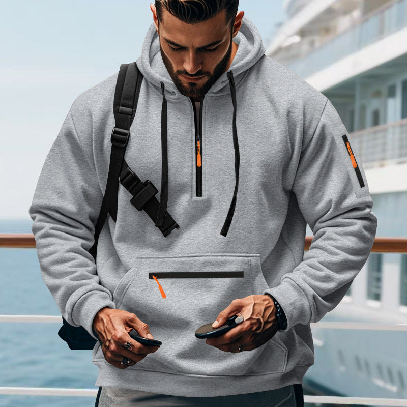Casual Men's Sports Cargo Hoodie Regular Sleeve