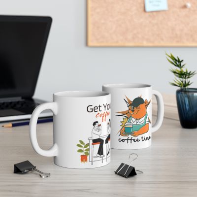 Cat Coffee Mug — Cute Cat Drinking Coffee Ceramic Home Mug (11oz, 15oz)