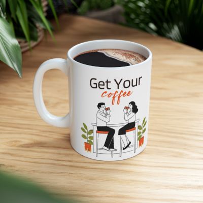 Cat Coffee Mug — Cute Cat Drinking Coffee Ceramic Home Mug (11oz, 15oz)