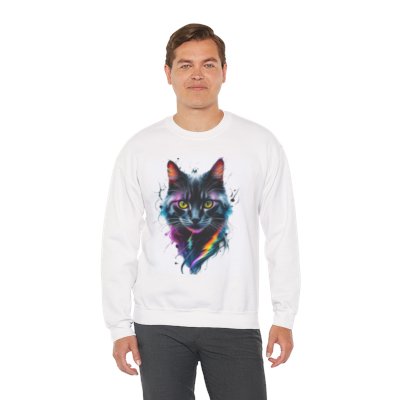 Cat Portrait Sweatshirt — Colorful Neon Tabby Graphic Crewneck for Men and Women