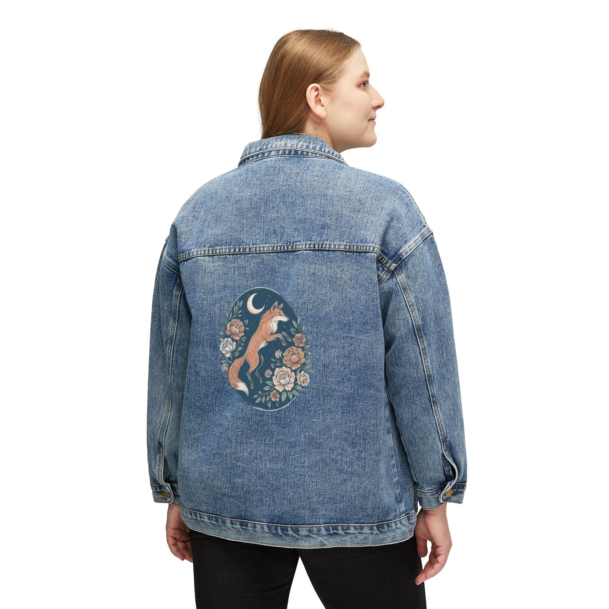 Women's Denim Jacket — Fox & Moon Floral Back Patch