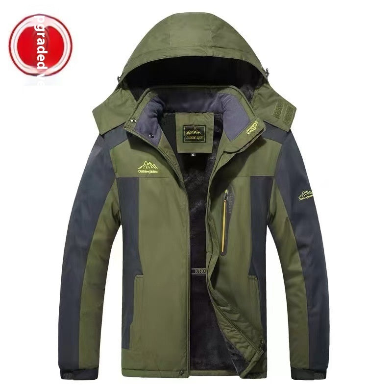 Winter Hooded Jacket Fashion Casual Warm Fleece Windproof Rainproof Parka Windbreaker Men's Top