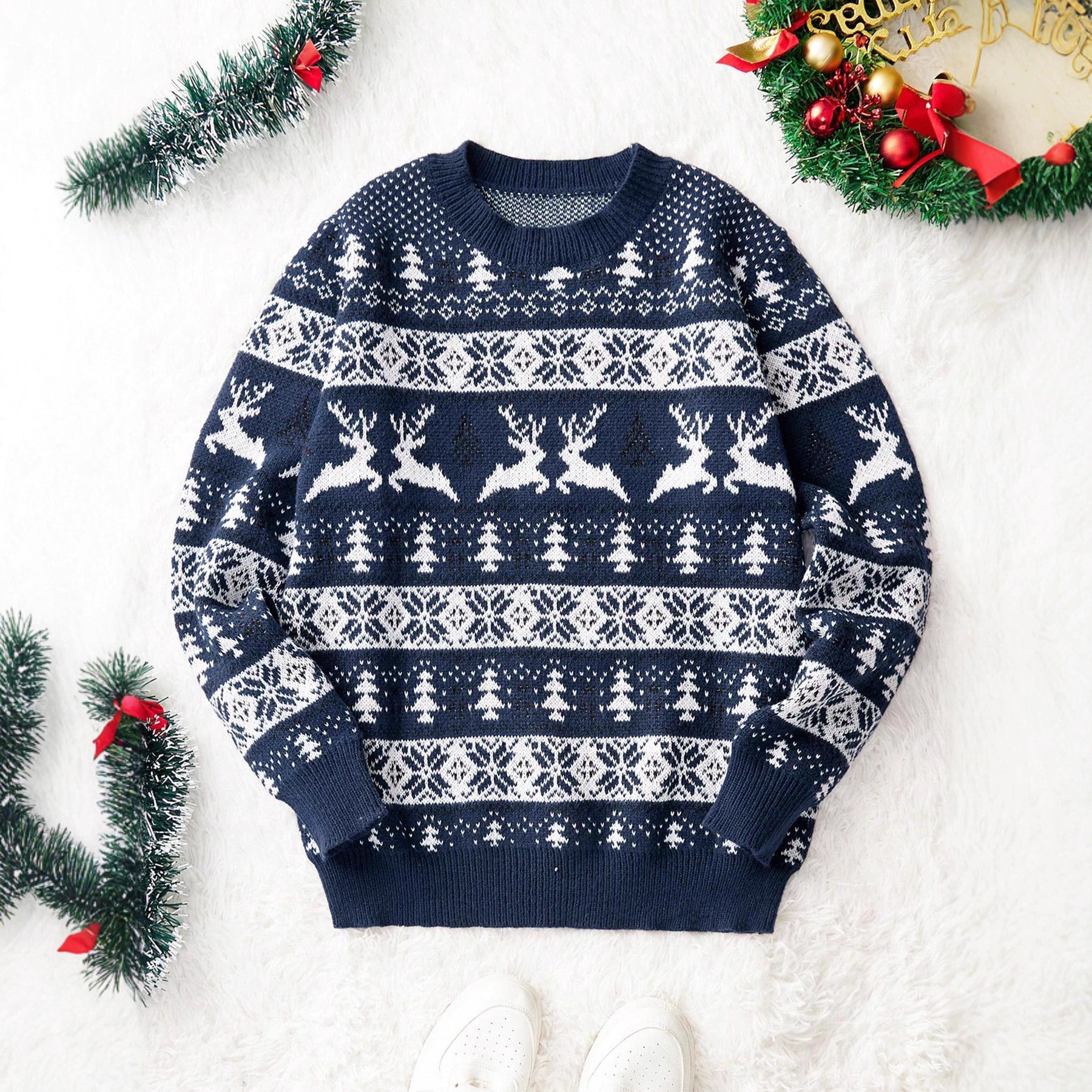 Christmas Sweater Men's Round Neck Loose Jacquard Knitwear