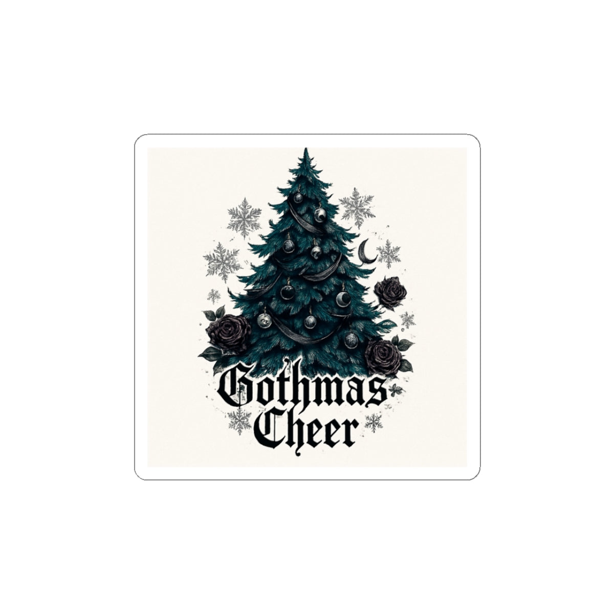 Gothmas Cheer Sticker — Gothic Christmas Tree Kiss-Cut Sticker
