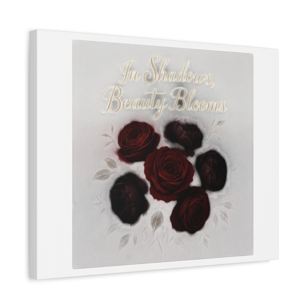 Canvas Wall Art - "In Shadows, Beauty Blooms" Dark Red Roses Stretched 1.25"
