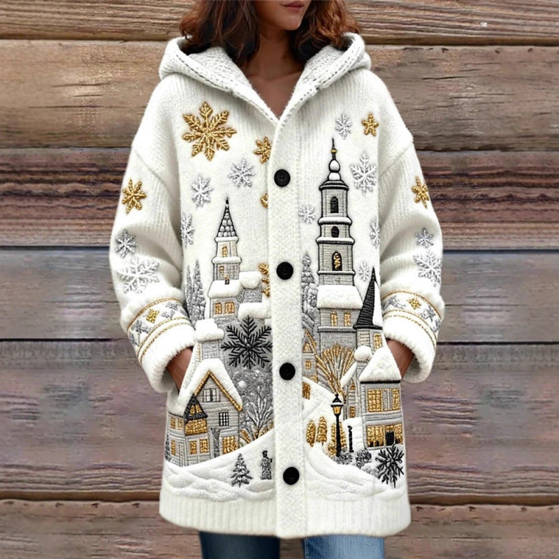 Christmas New 3D Printed Women's Casual Cloak Coat