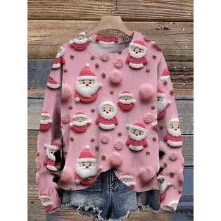 Cross-border Hoodie Christmas Street 3D Digital Print Women's Trendy Casual Round Neck Top