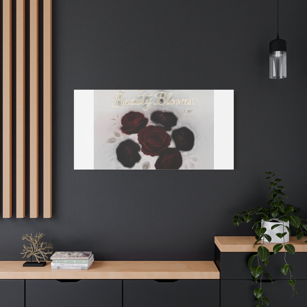 Canvas Wall Art - "In Shadows, Beauty Blooms" Dark Red Roses Stretched 1.25"
