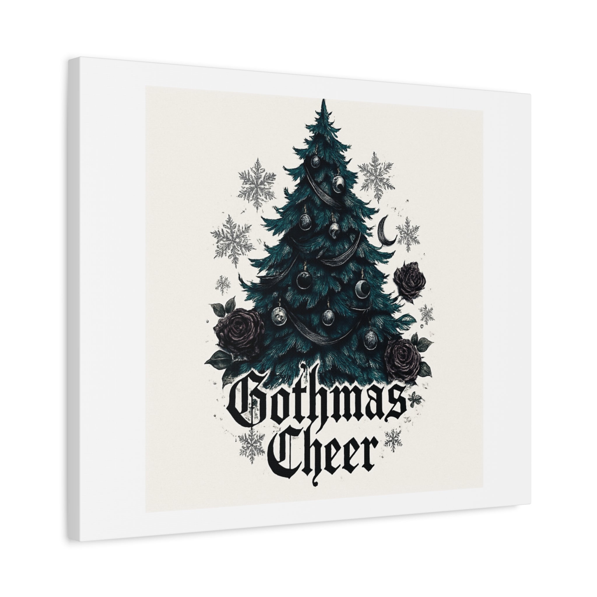 Gothmas Cheer Canvas Art — Gothic Christmas Tree Wall Decor