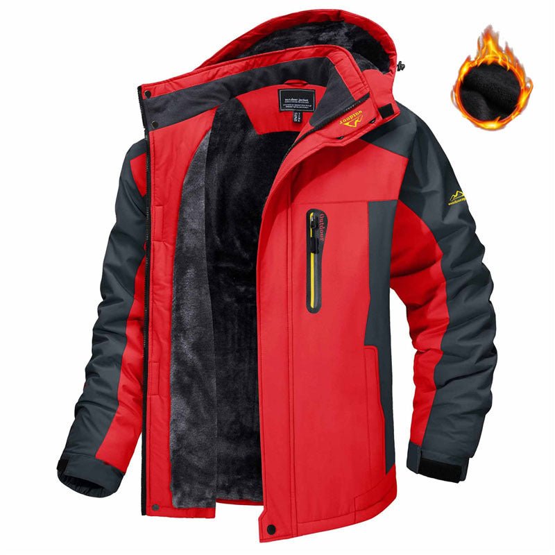 Winter Hooded Jacket Fashion Casual Warm Fleece Windproof Rainproof Parka Windbreaker Men's Top
