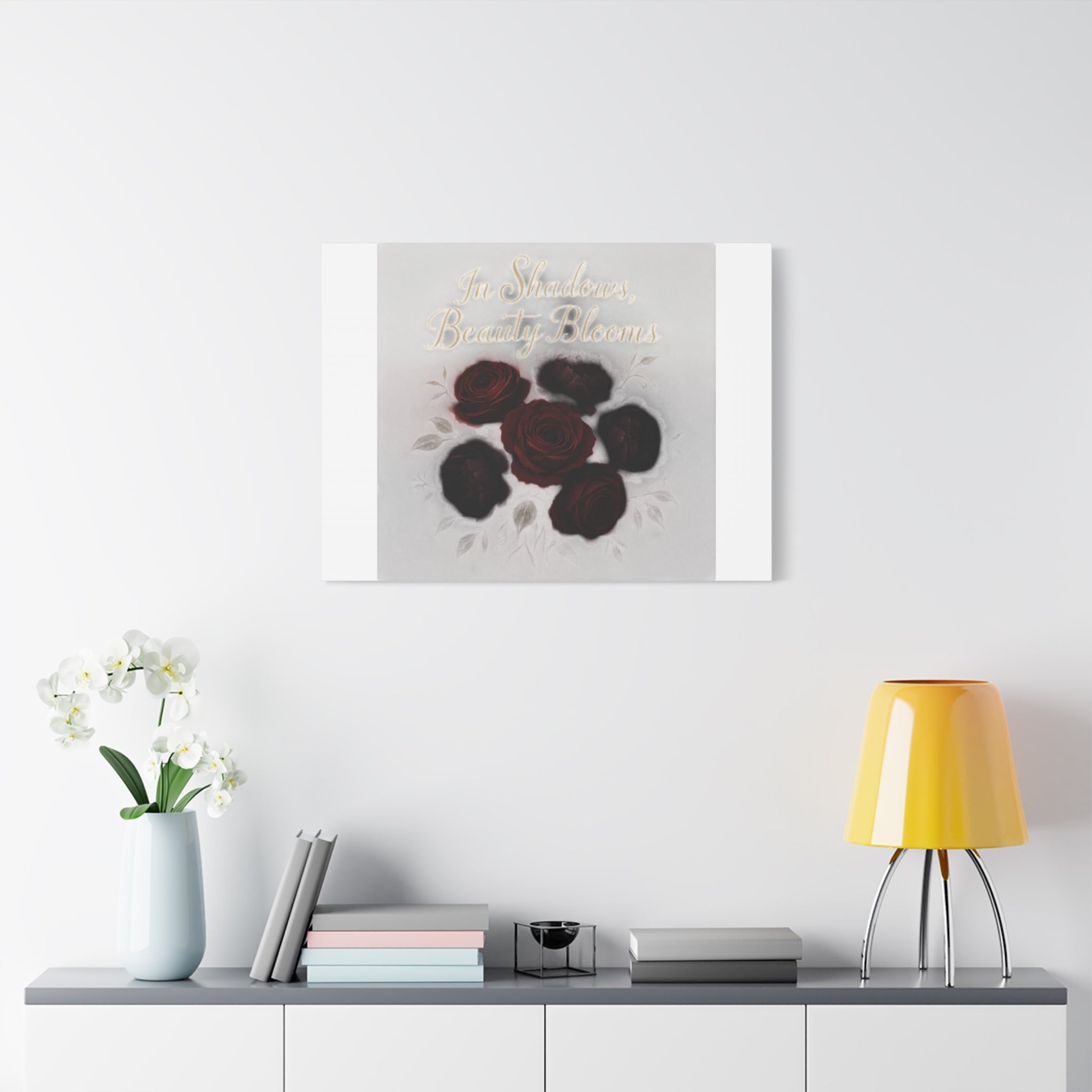Canvas Wall Art - "In Shadows, Beauty Blooms" Dark Red Roses Stretched 1.25"