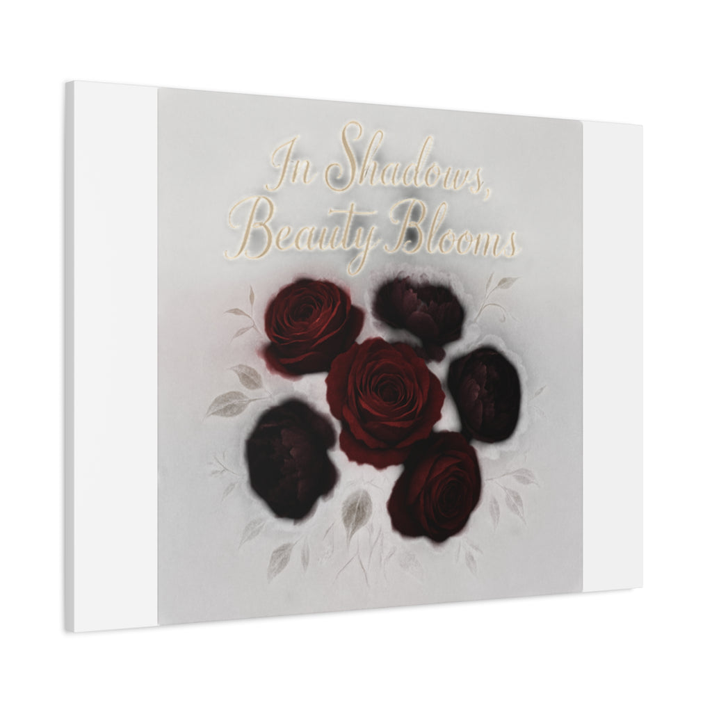 Canvas Wall Art - "In Shadows, Beauty Blooms" Dark Red Roses Stretched 1.25"