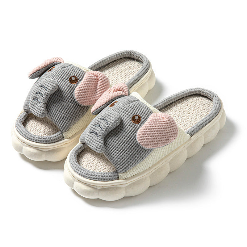 Couples Openings Open Toe Animal Linen Slippers