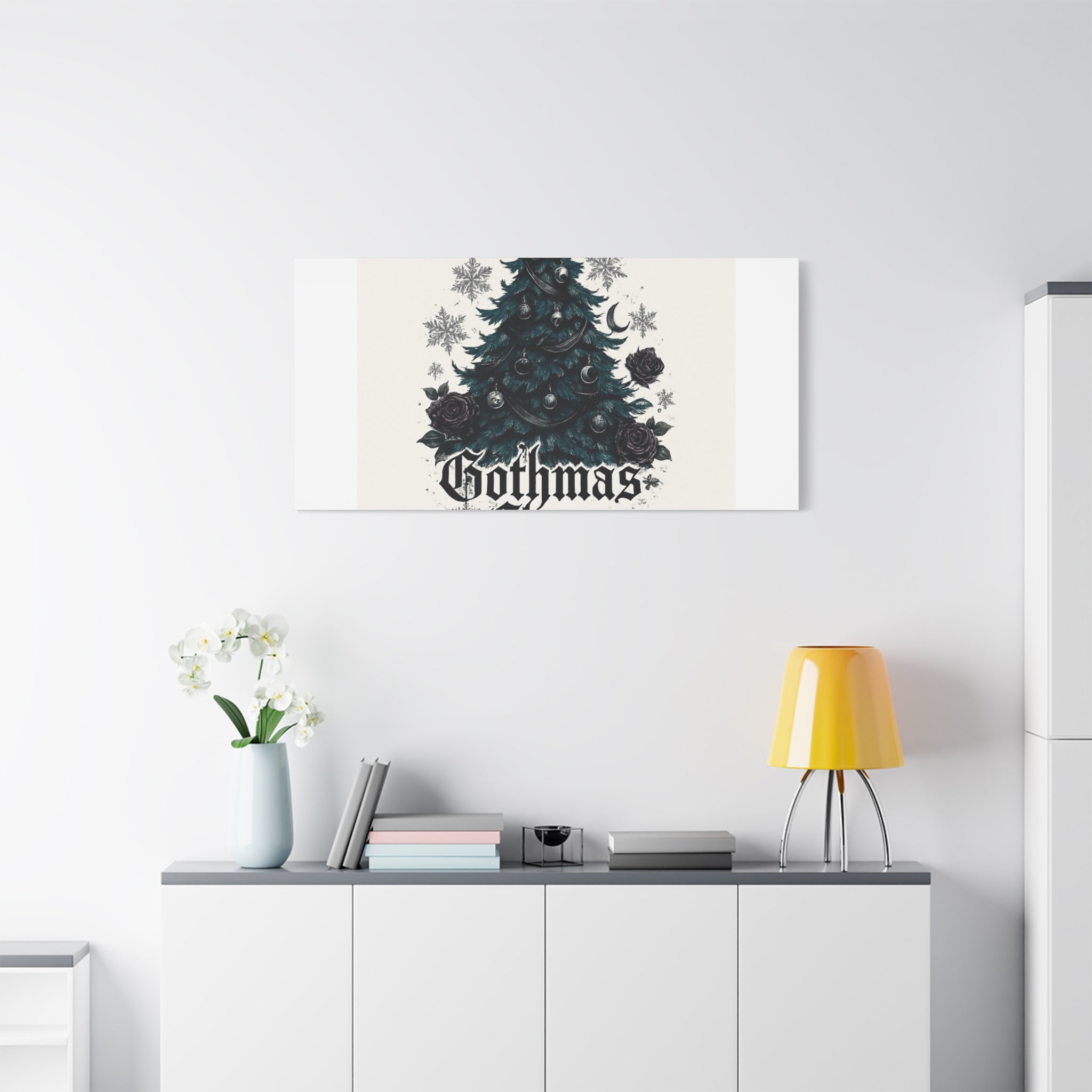 Gothmas Cheer Canvas Art — Gothic Christmas Tree Wall Decor