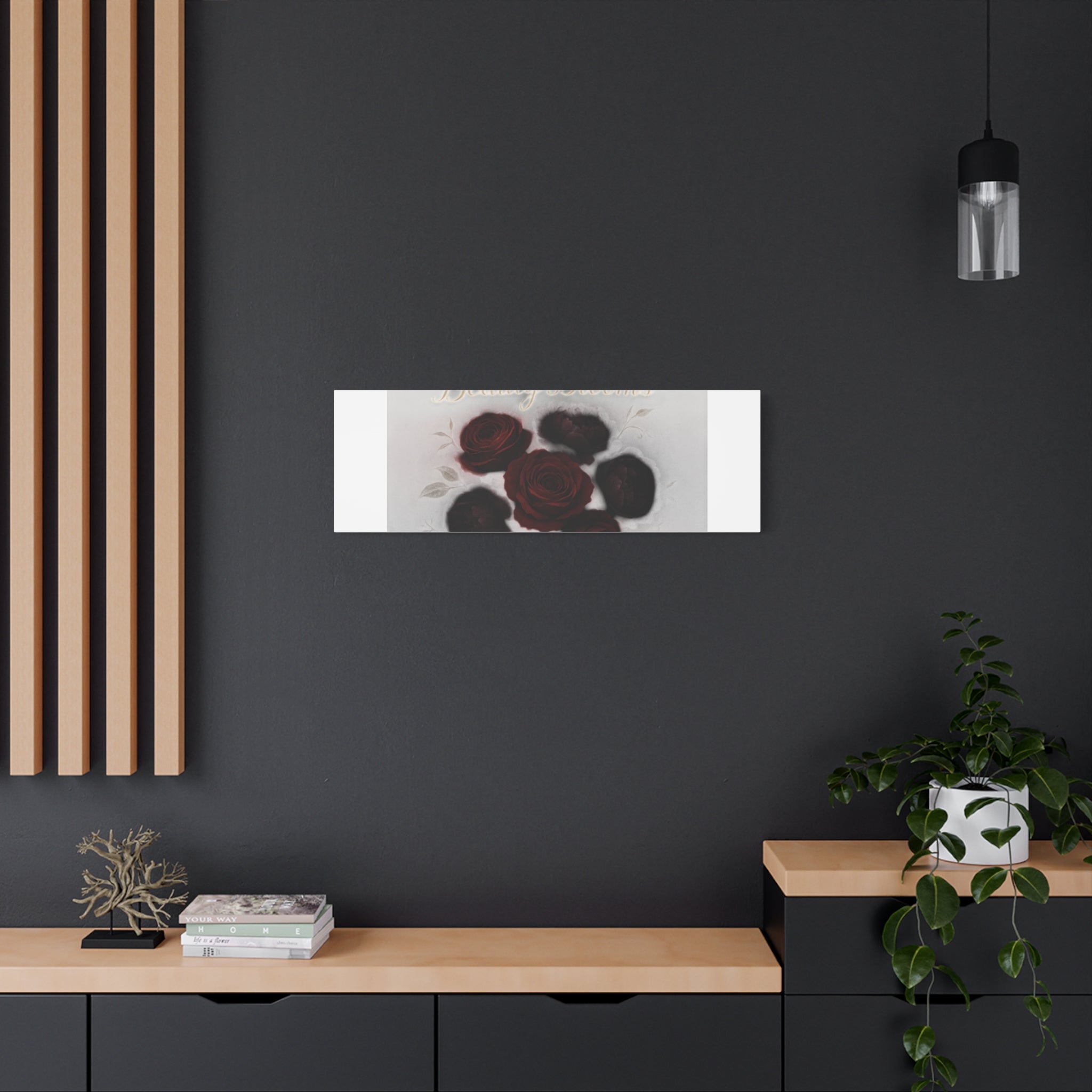 Canvas Wall Art - "In Shadows, Beauty Blooms" Dark Red Roses Stretched 1.25"