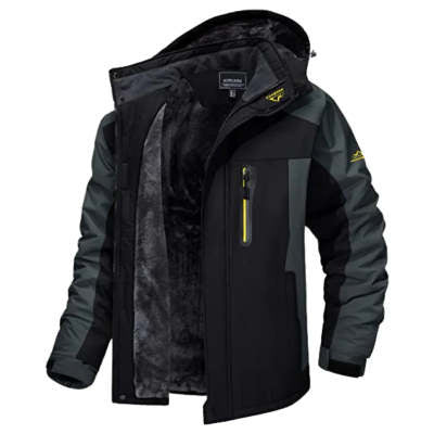 Winter Hooded Jacket Fashion Casual Warm Fleece Windproof Rainproof Parka Windbreaker Men's Top