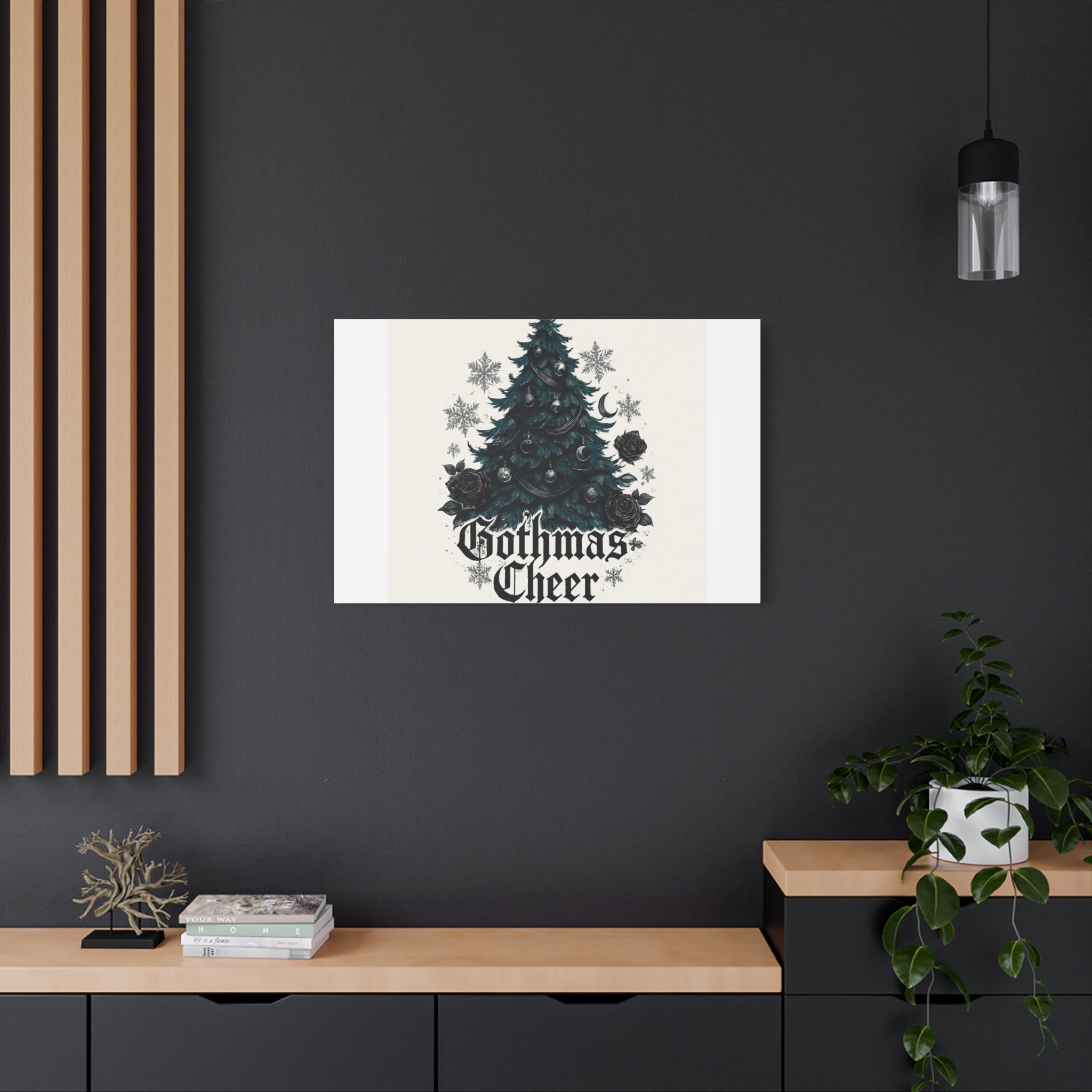Gothmas Cheer Canvas Art — Gothic Christmas Tree Wall Decor