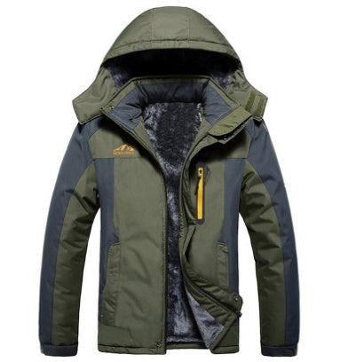 Winter Hooded Jacket Fashion Casual Warm Fleece Windproof Rainproof Parka Windbreaker Men's Top