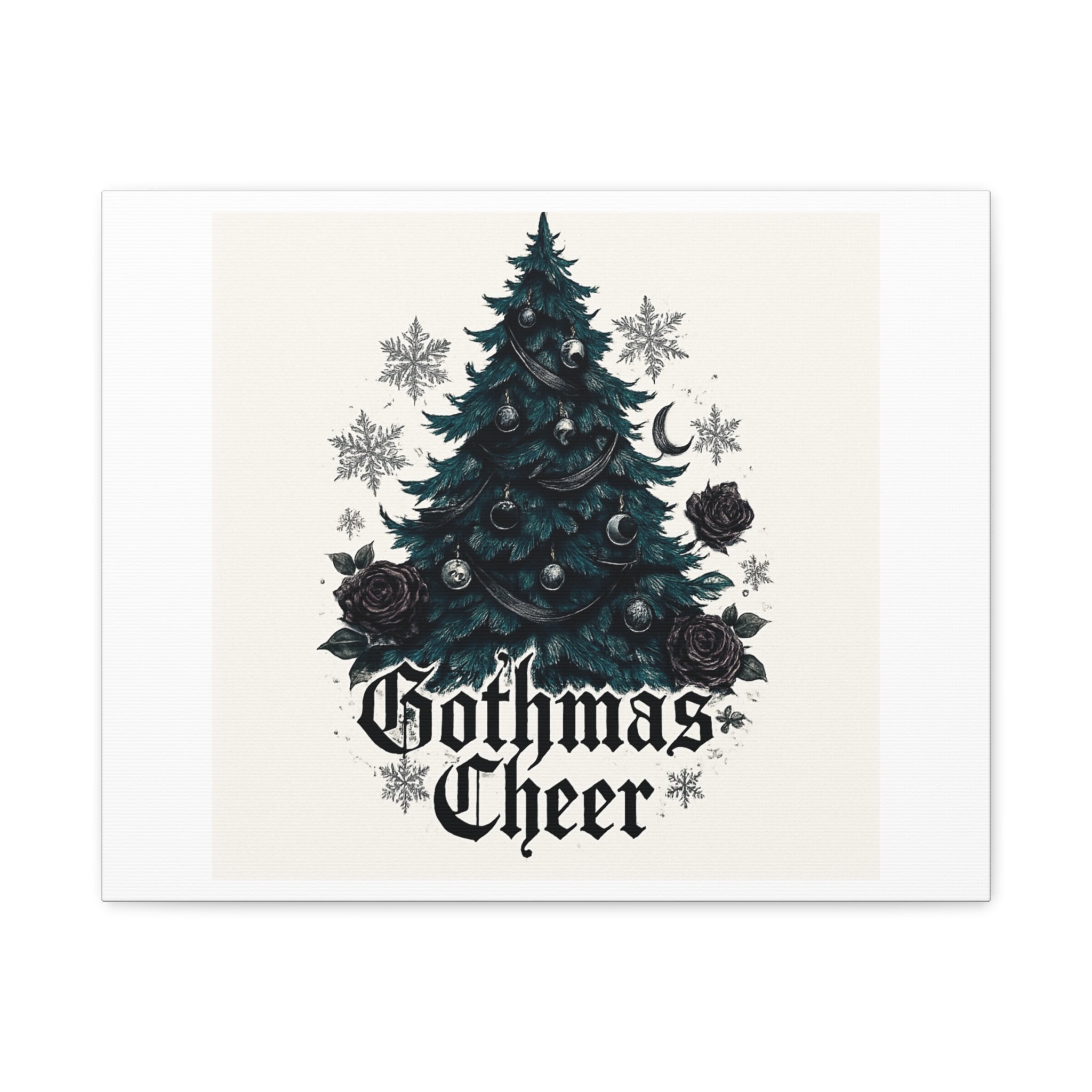 Gothmas Cheer Canvas Art — Gothic Christmas Tree Wall Decor