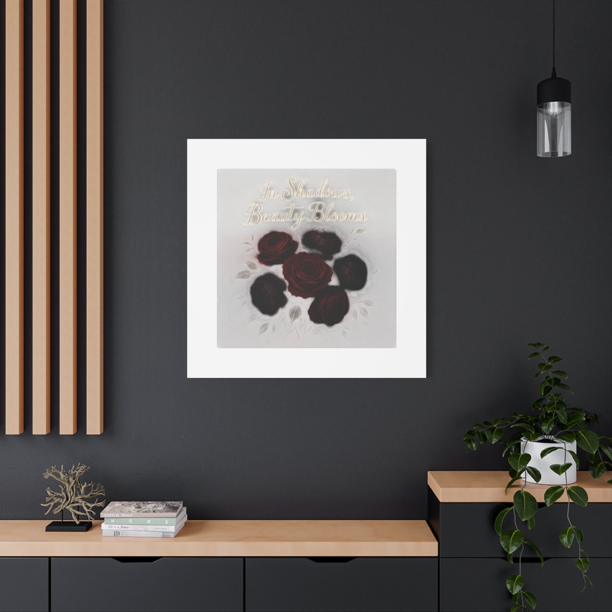 Canvas Wall Art - "In Shadows, Beauty Blooms" Dark Red Roses Stretched 1.25"