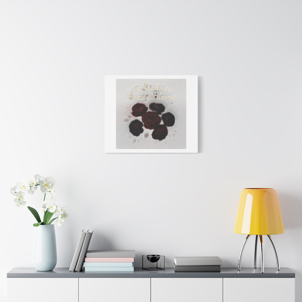 Canvas Wall Art - "In Shadows, Beauty Blooms" Dark Red Roses Stretched 1.25"