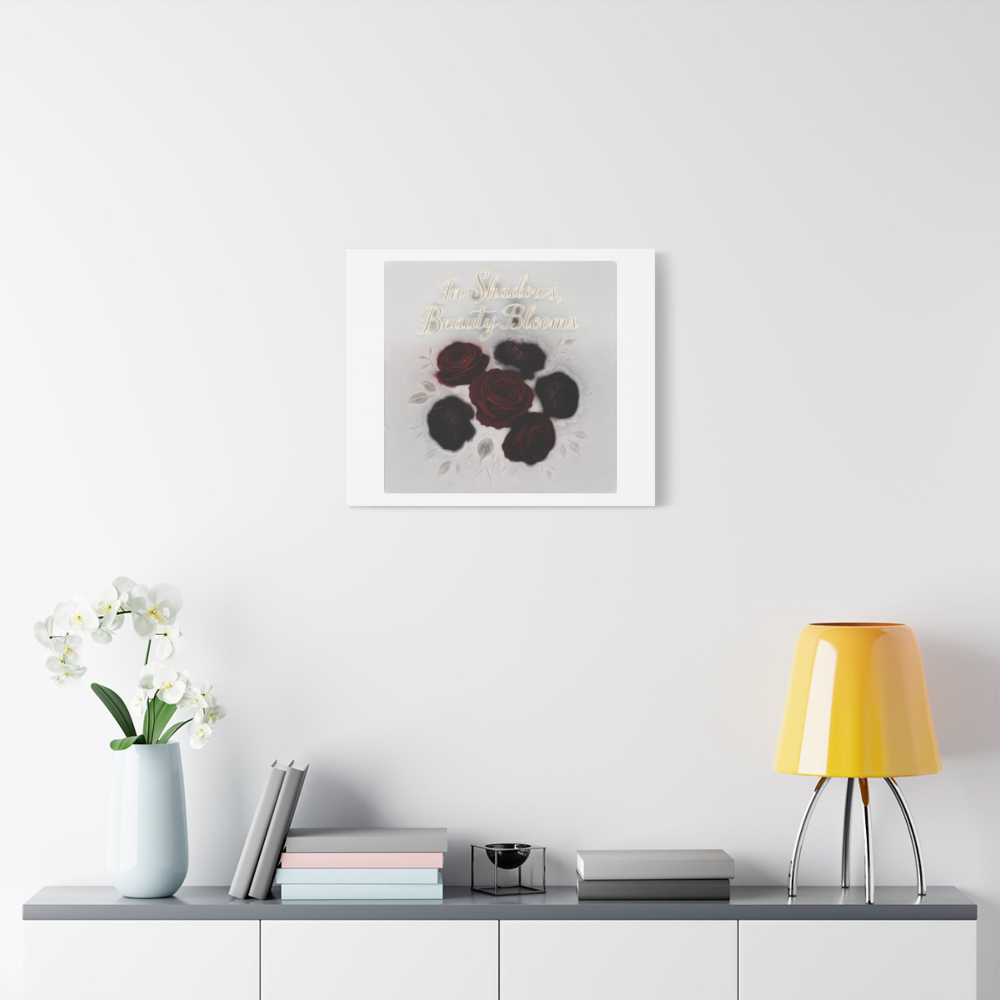 Canvas Wall Art - "In Shadows, Beauty Blooms" Dark Red Roses Stretched 1.25"