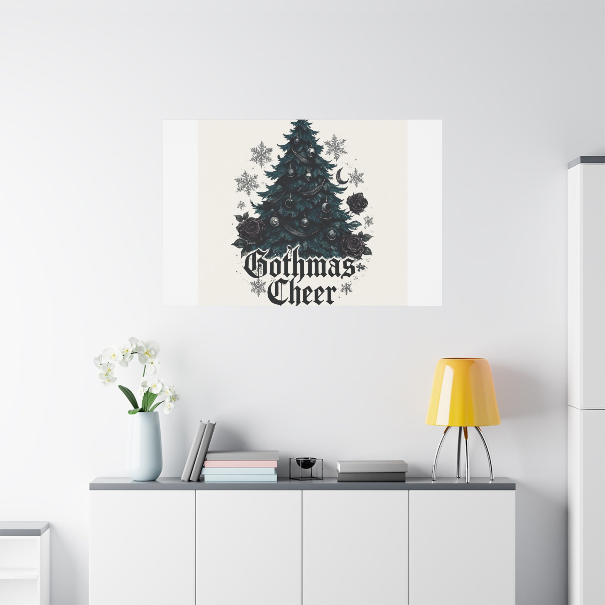 Gothmas Cheer Canvas Art — Gothic Christmas Tree Wall Decor