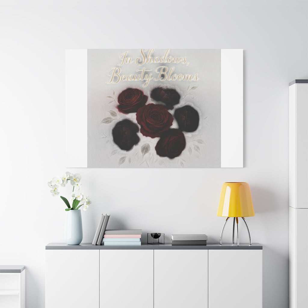 Canvas Wall Art - "In Shadows, Beauty Blooms" Dark Red Roses Stretched 1.25"