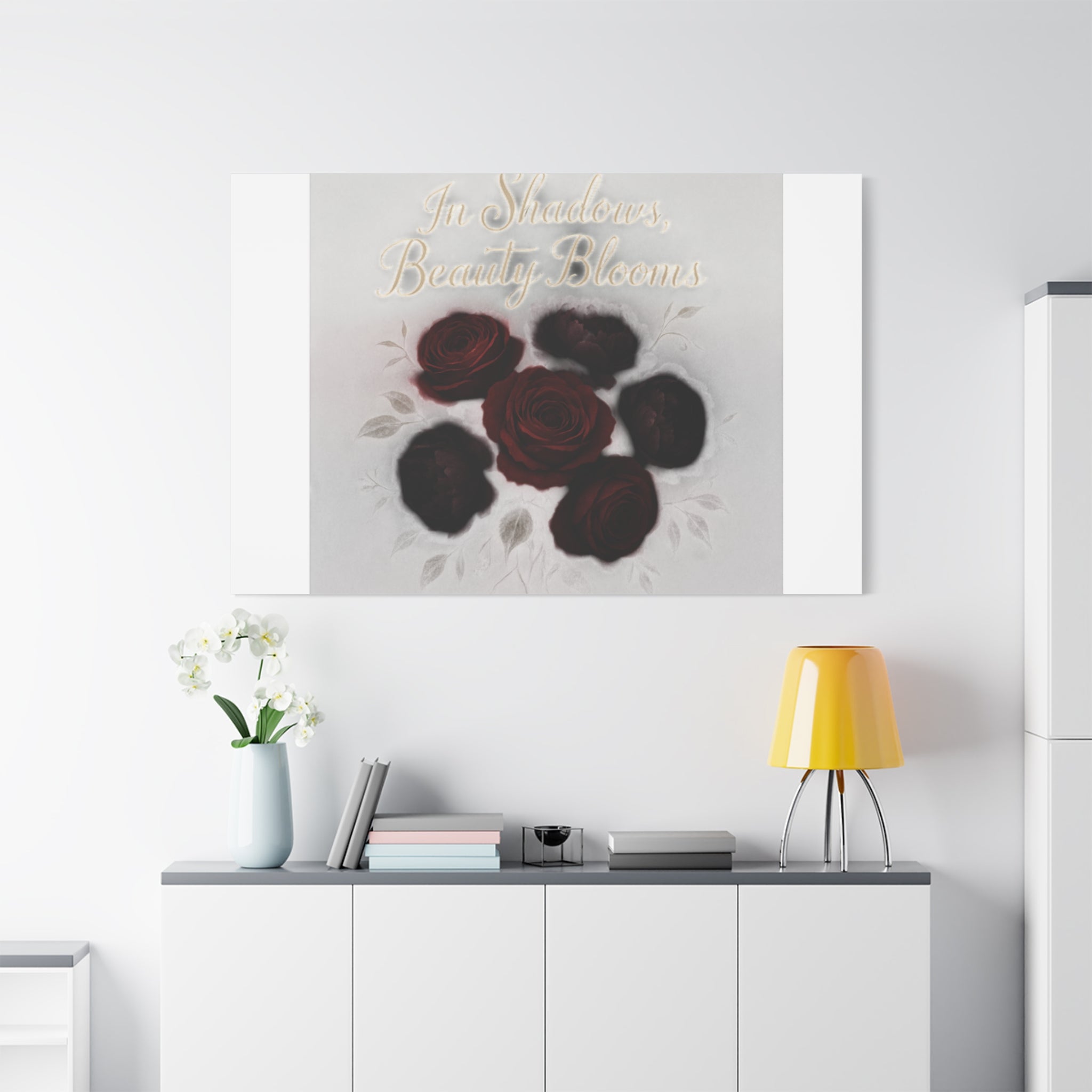 Canvas Wall Art - "In Shadows, Beauty Blooms" Dark Red Roses Stretched 1.25"