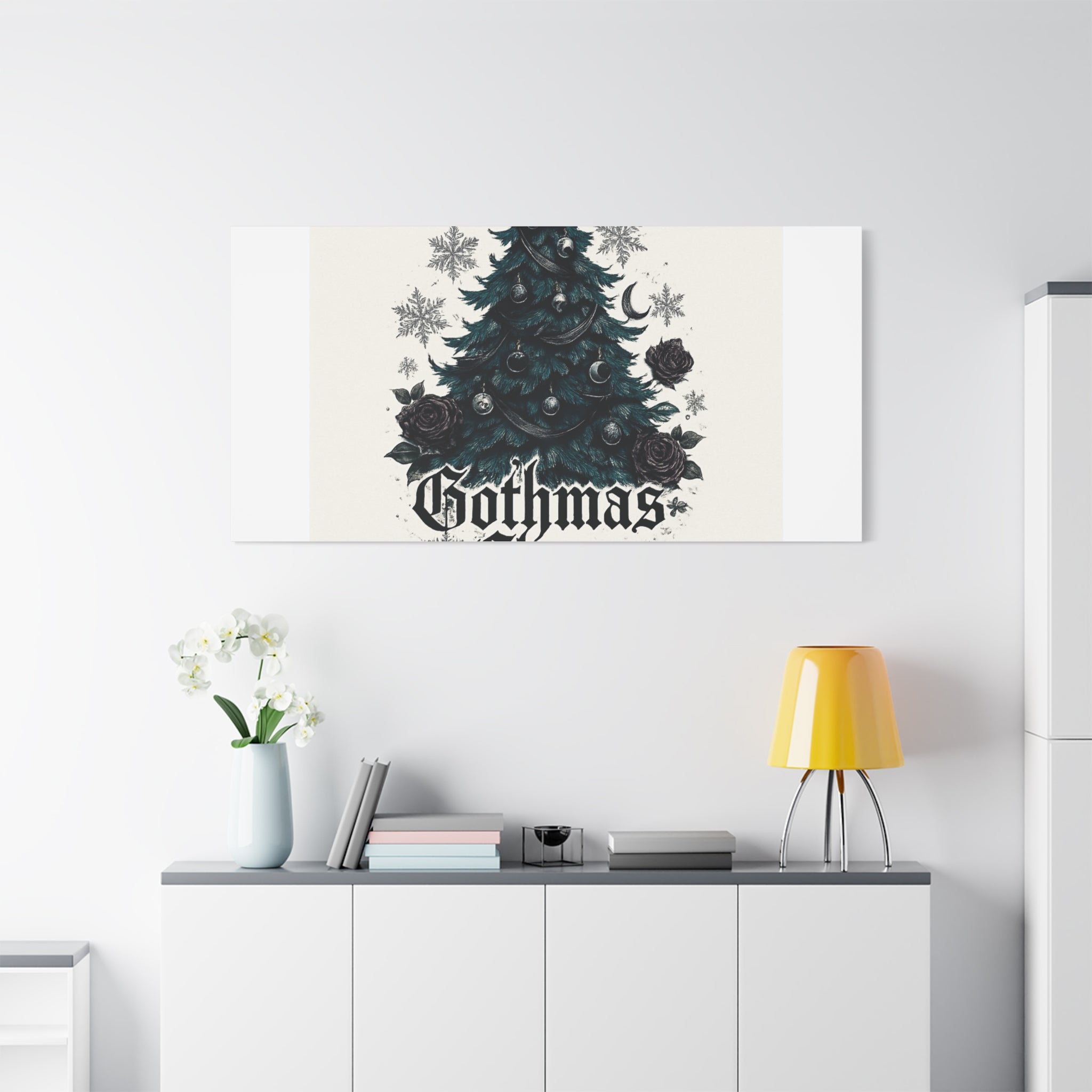 Gothmas Cheer Canvas Art — Gothic Christmas Tree Wall Decor