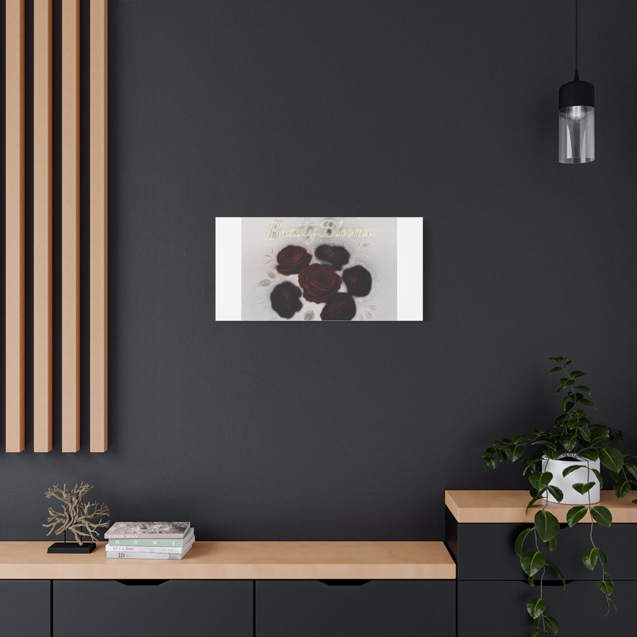 Canvas Wall Art - "In Shadows, Beauty Blooms" Dark Red Roses Stretched 1.25"