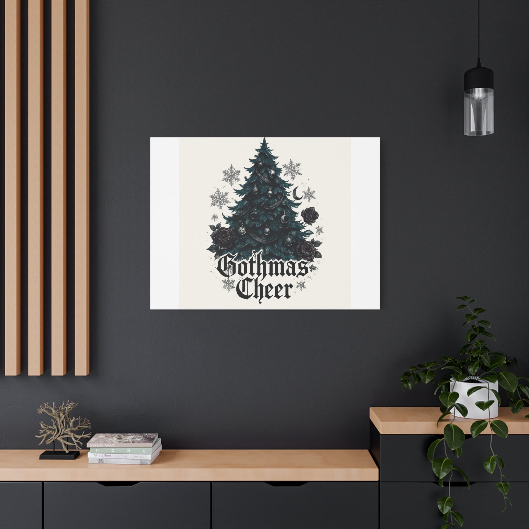 Gothmas Cheer Canvas Art — Gothic Christmas Tree Wall Decor