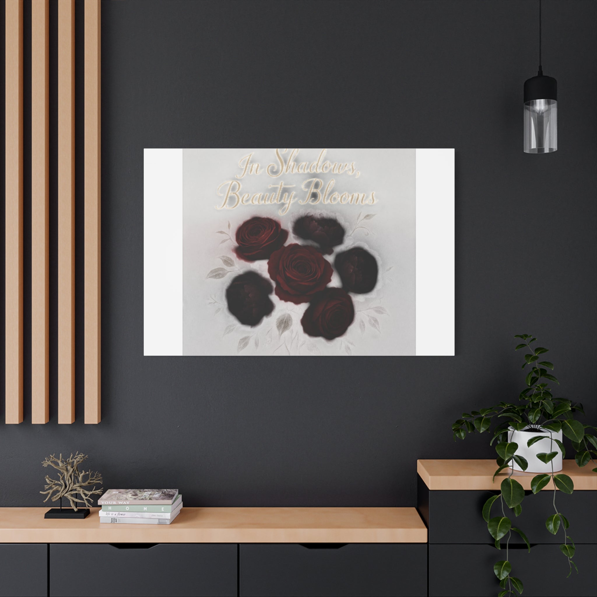 Canvas Wall Art - "In Shadows, Beauty Blooms" Dark Red Roses Stretched 1.25"