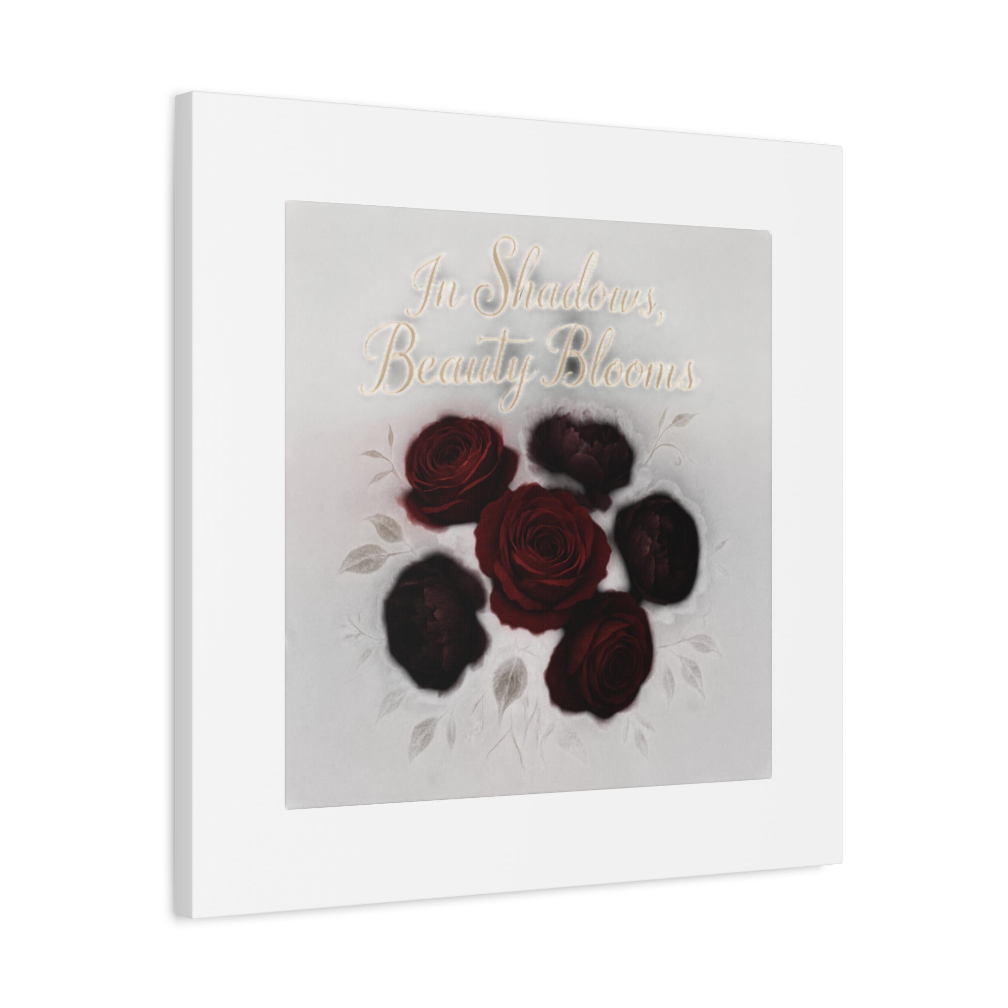 Canvas Wall Art - "In Shadows, Beauty Blooms" Dark Red Roses Stretched 1.25"