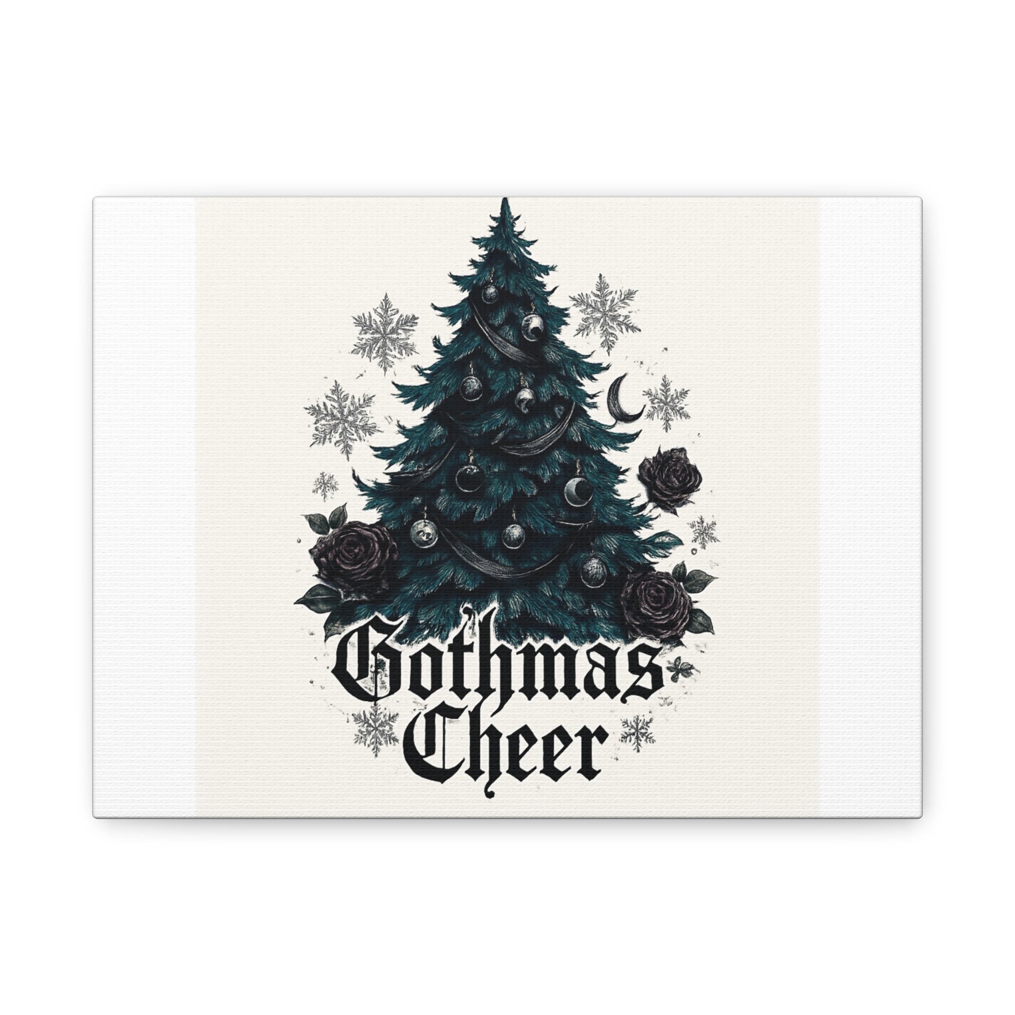 Gothmas Cheer Canvas Art — Gothic Christmas Tree Wall Decor