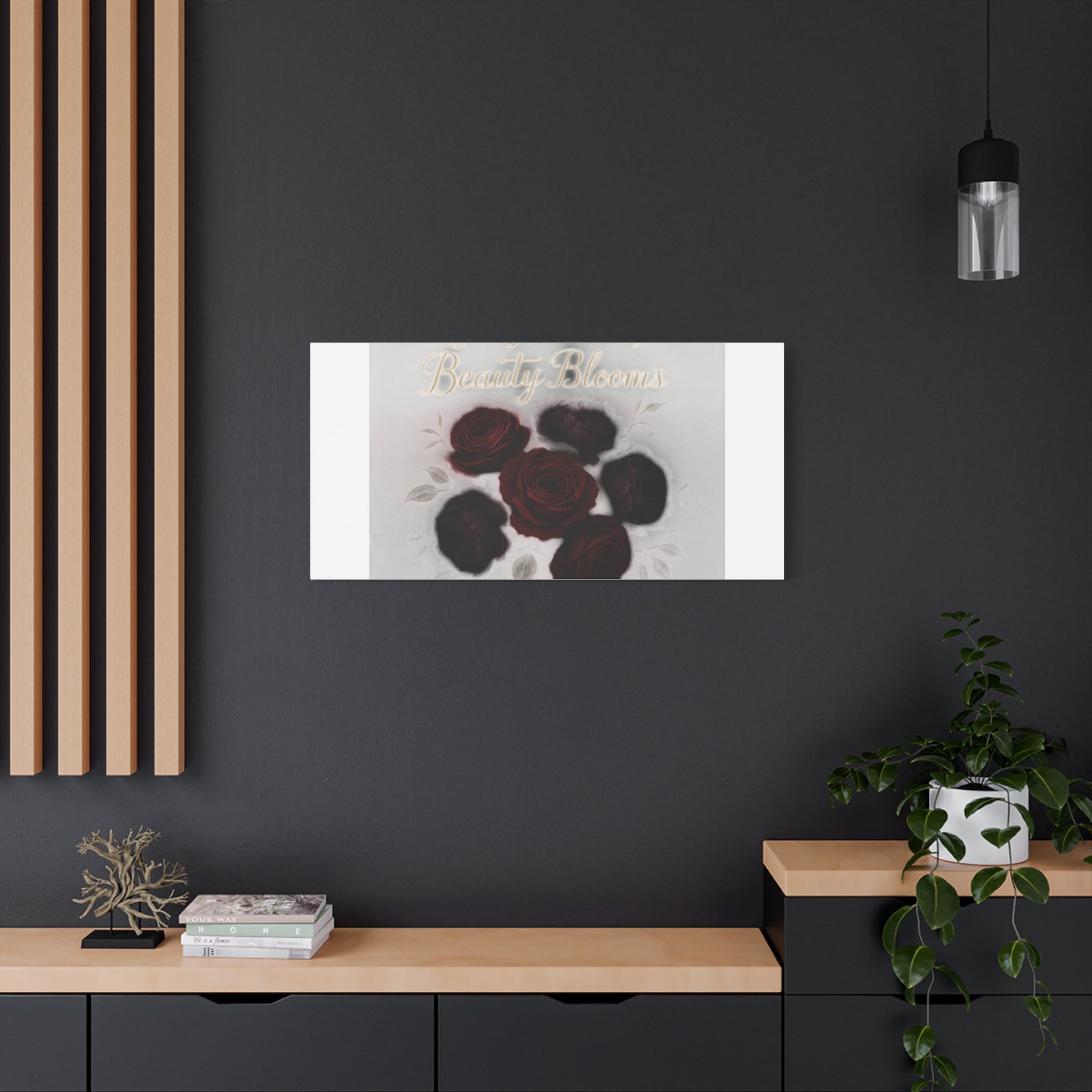 Canvas Wall Art - "In Shadows, Beauty Blooms" Dark Red Roses Stretched 1.25"