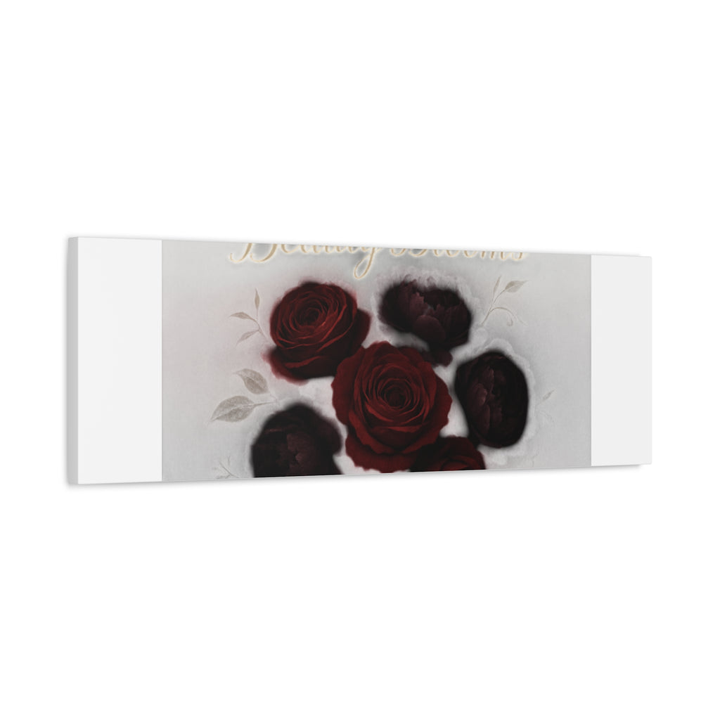 Canvas Wall Art - "In Shadows, Beauty Blooms" Dark Red Roses Stretched 1.25"