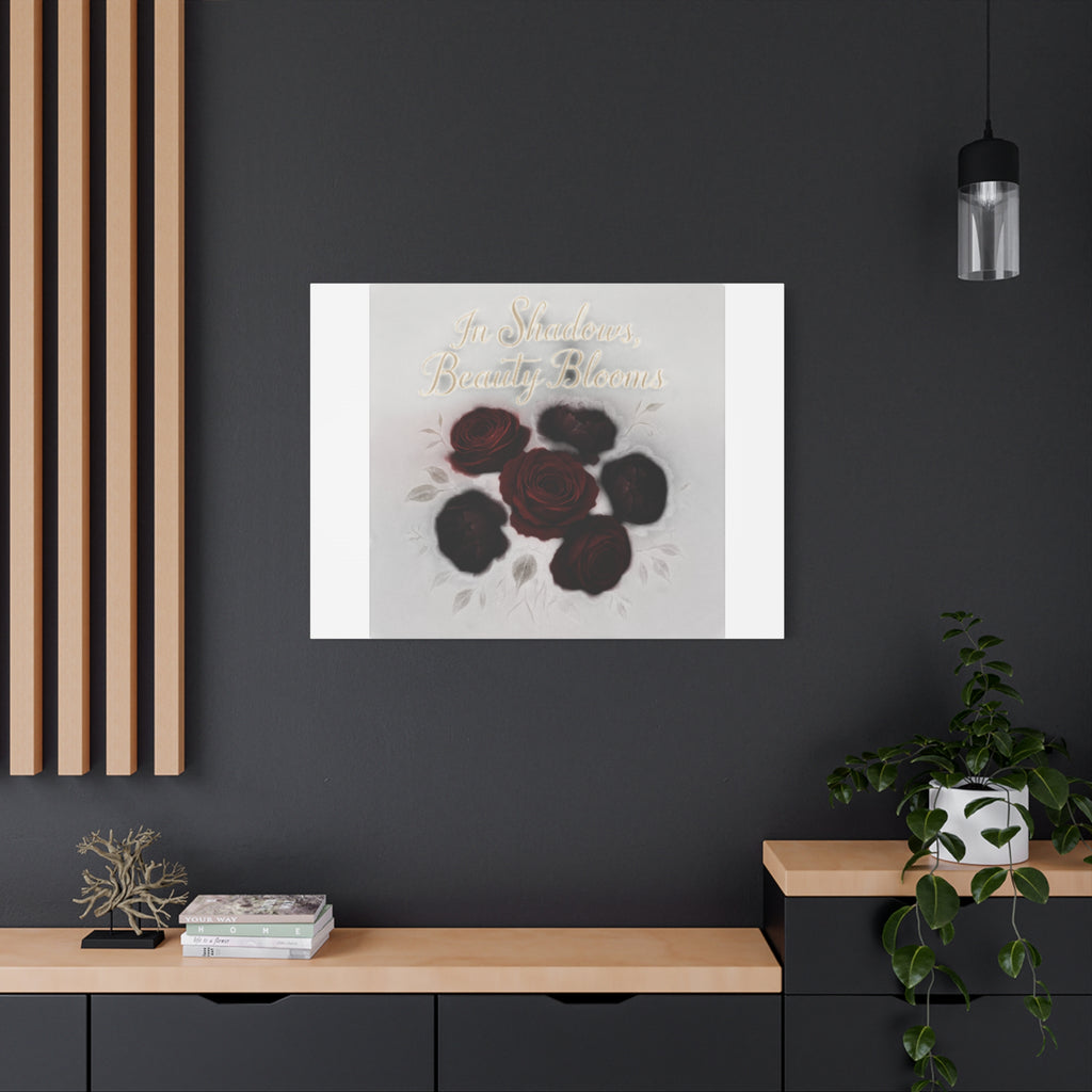 Canvas Wall Art - "In Shadows, Beauty Blooms" Dark Red Roses Stretched 1.25"
