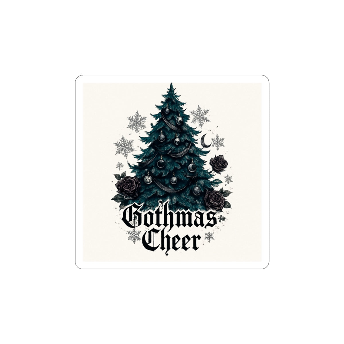 Gothmas Cheer Sticker — Gothic Christmas Tree Kiss-Cut Sticker